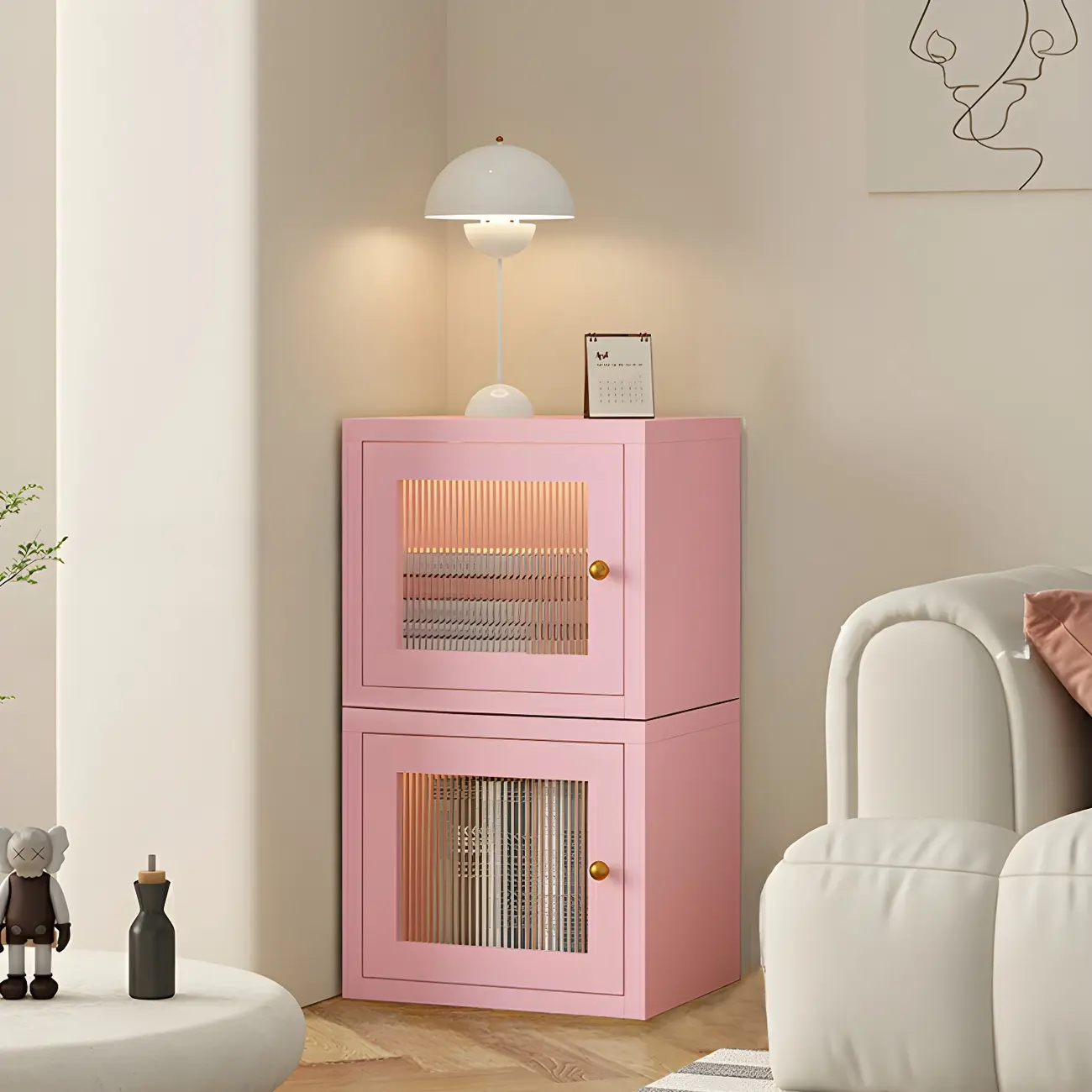 Modern Metal White Stackable Display Cabinet with Glass Door Image - 15 | homeyfad