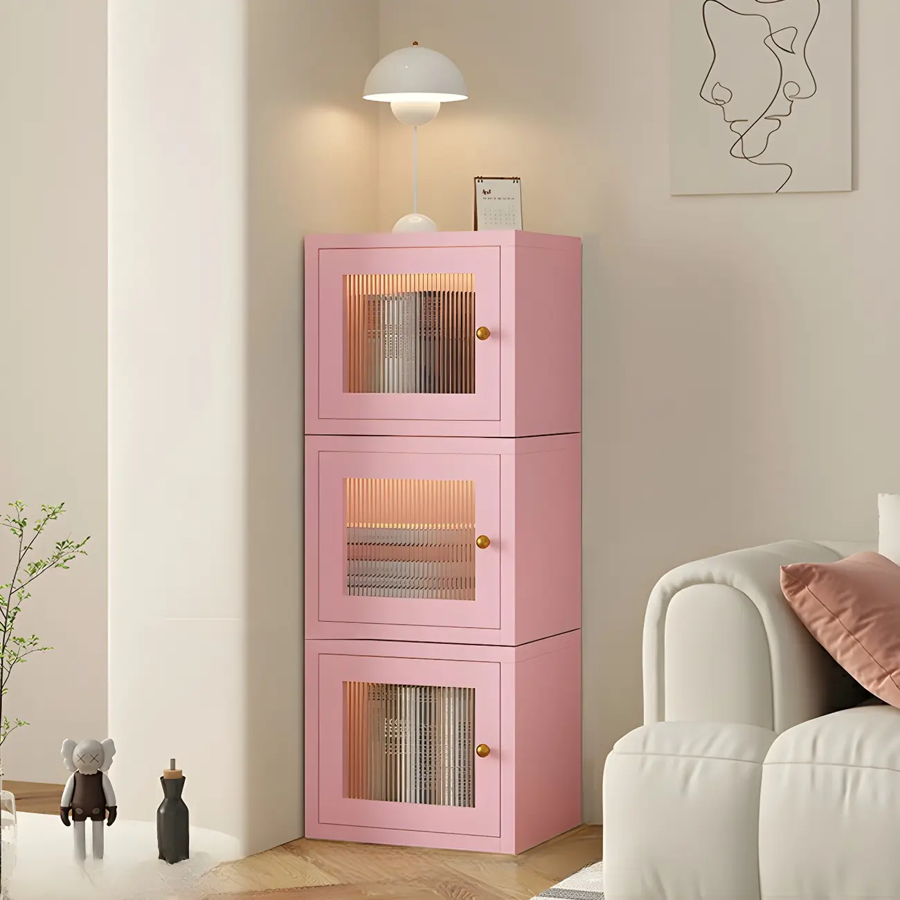 Modern Metal White Stackable Display Cabinet with Glass Door Image - 16 | homeyfad