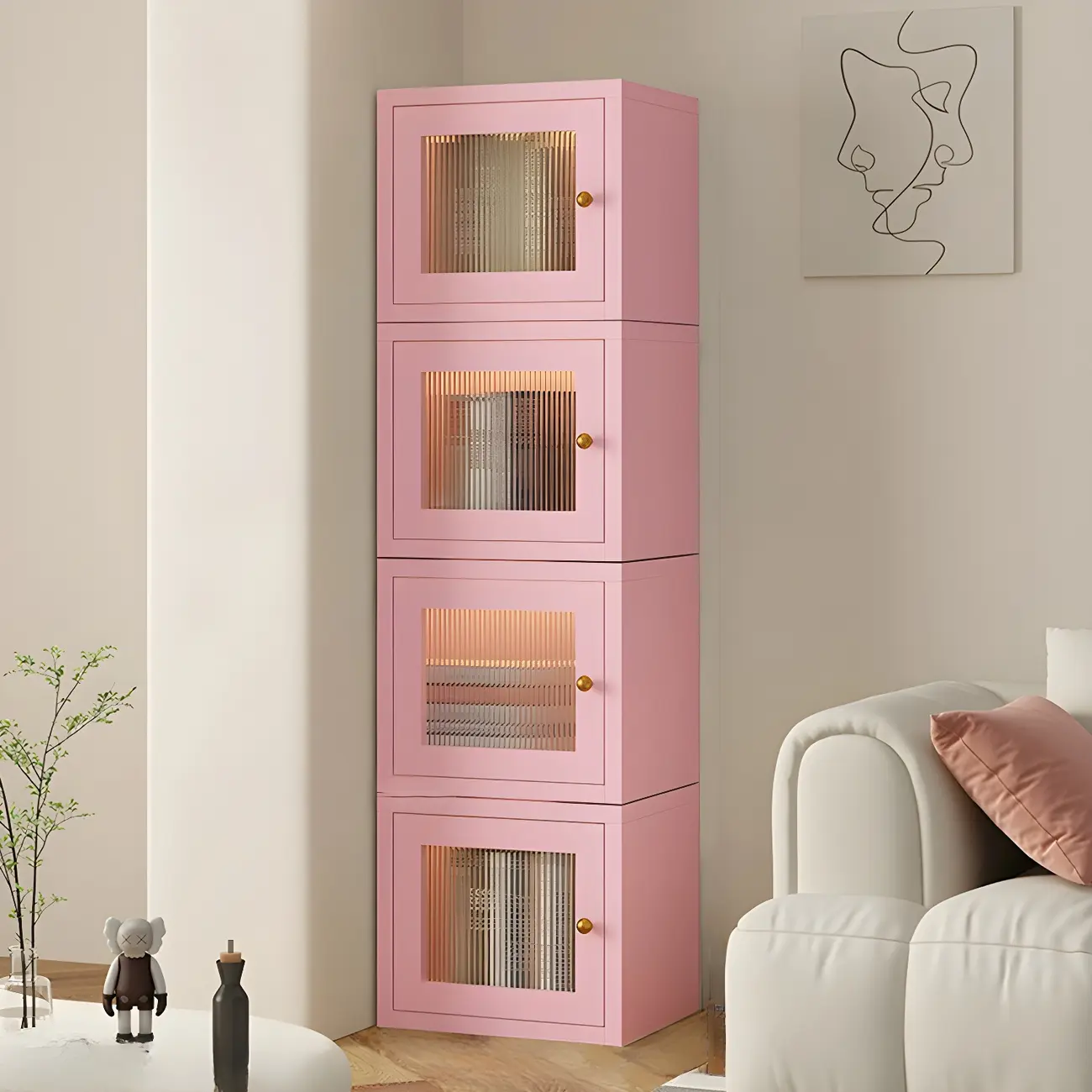 Modern Metal White Stackable Display Cabinet with Glass Door Image - 17 | homeyfad