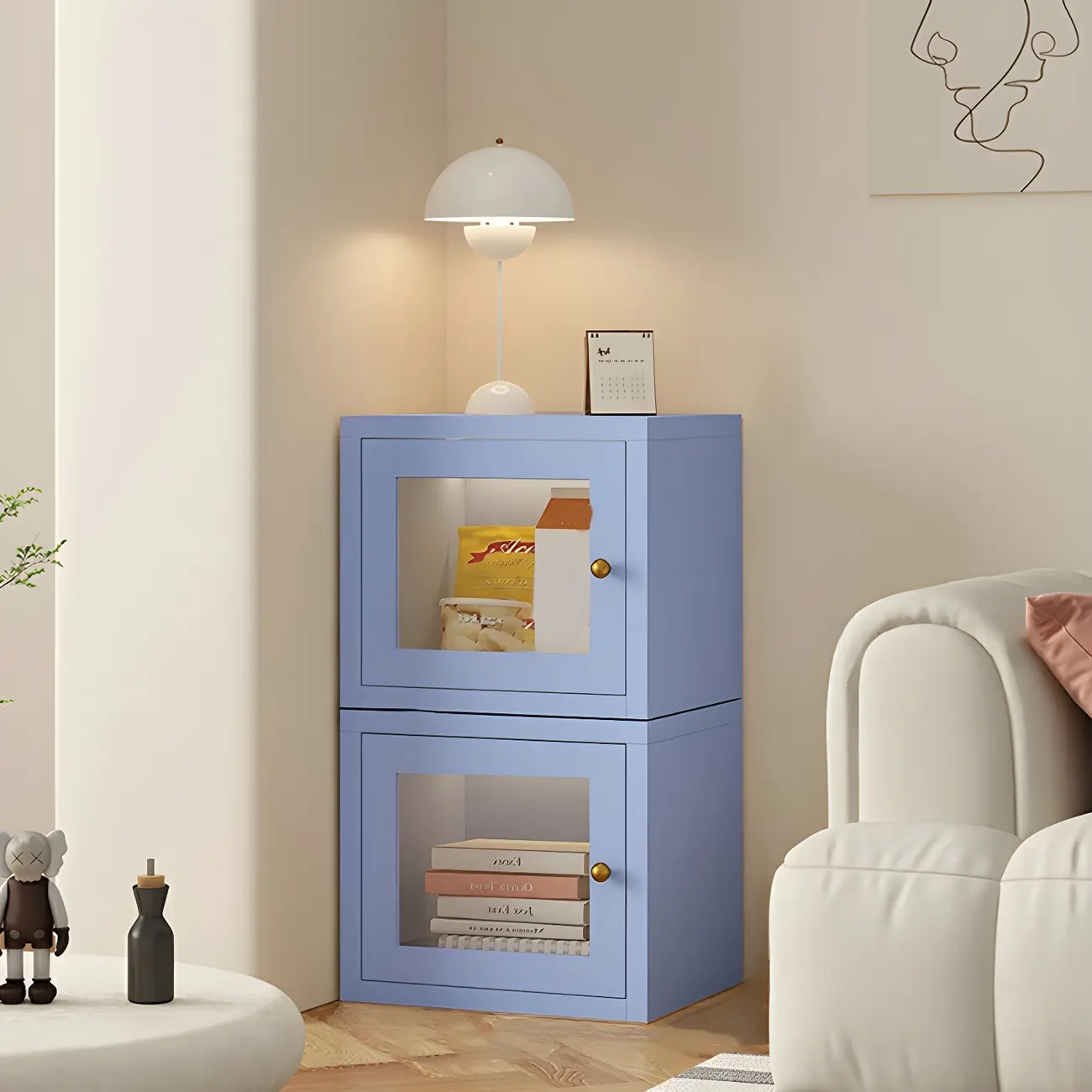 Modern Metal White Stackable Display Cabinet with Glass Door Image - 19 | homeyfad