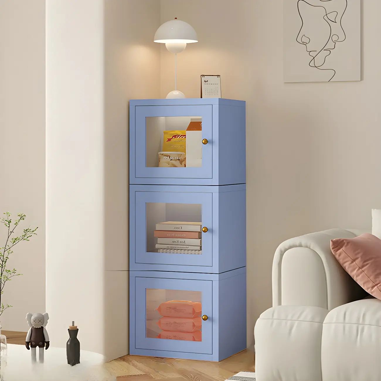 Modern Metal White Stackable Display Cabinet with Glass Door Image - 20 | homeyfad