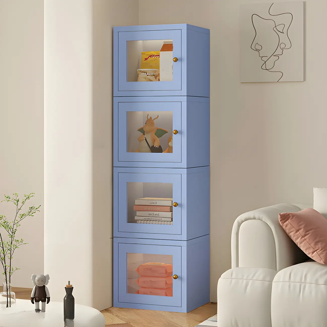 Modern Metal White Stackable Display Cabinet with Glass Door Image - 21 | homeyfad