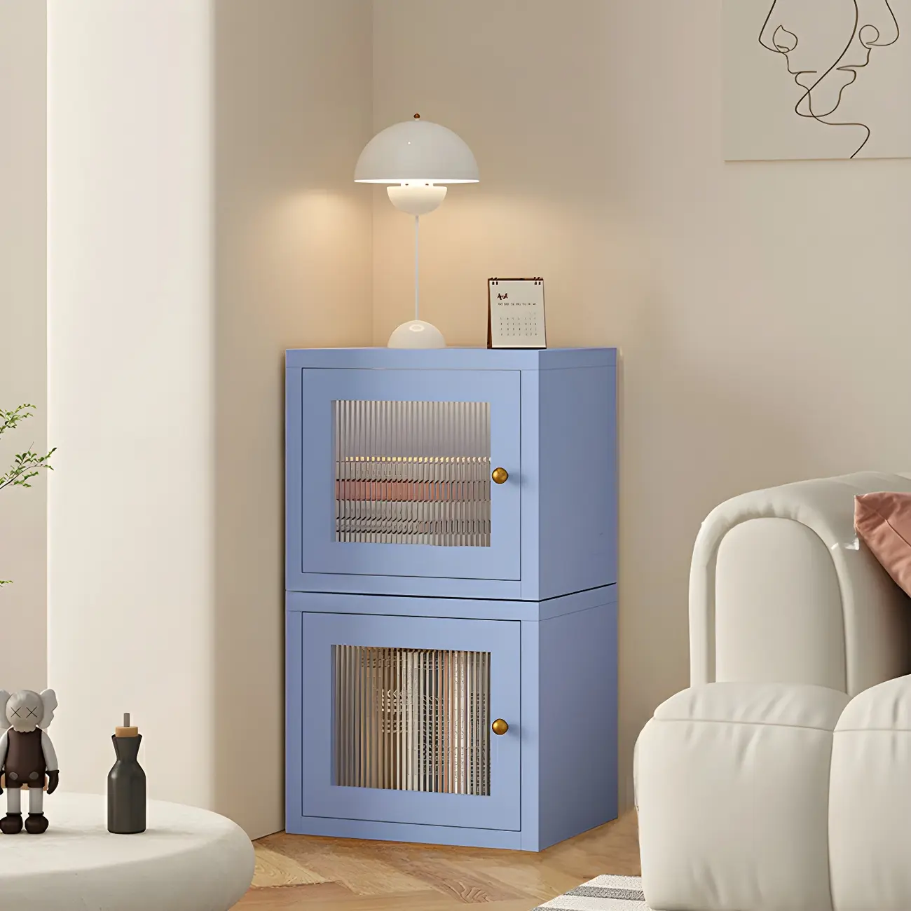 Modern Metal White Stackable Display Cabinet with Glass Door Image - 23 | homeyfad