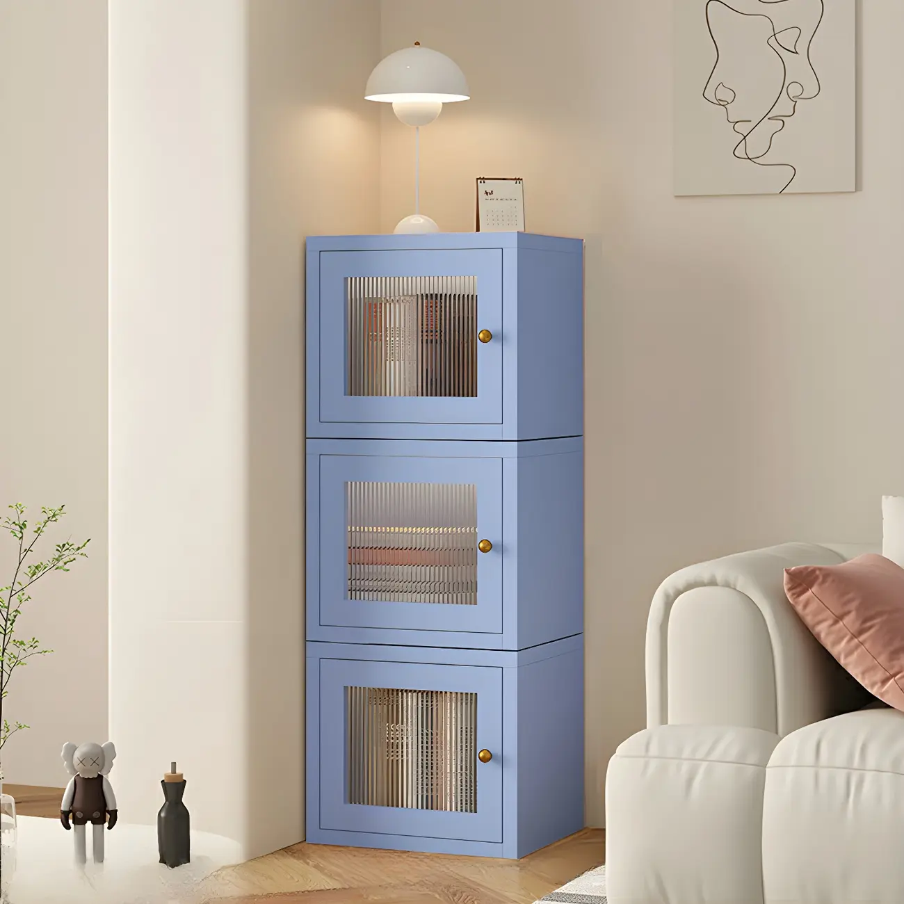 Modern Metal White Stackable Display Cabinet with Glass Door Image - 24 | homeyfad