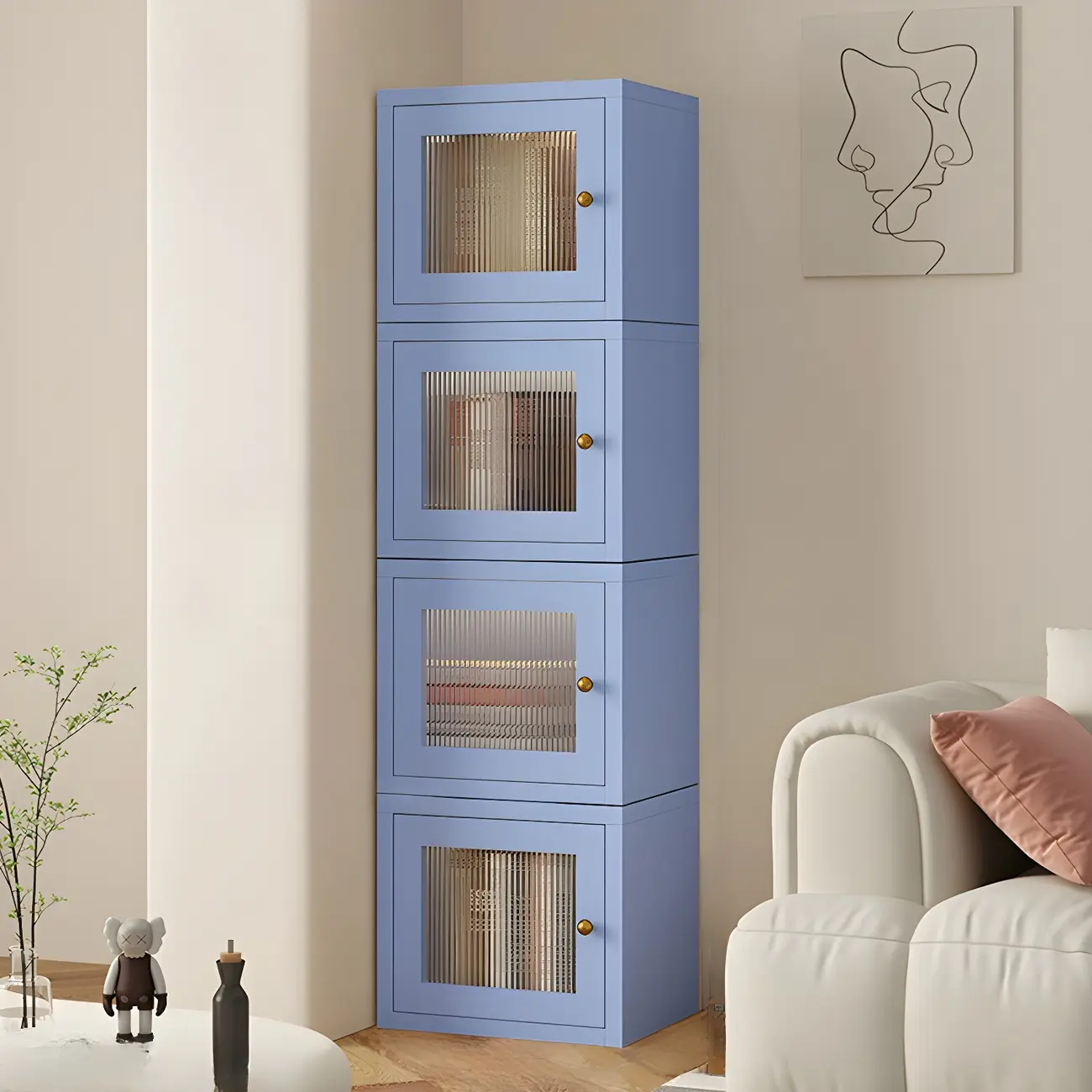 Modern Metal White Stackable Display Cabinet with Glass Door Image - 25 | homeyfad