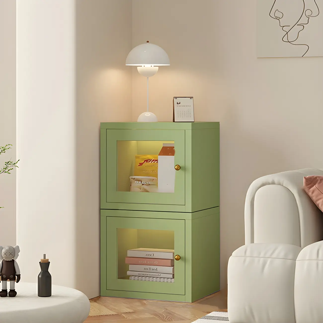 Modern Metal White Stackable Display Cabinet with Glass Door Image - 27 | homeyfad