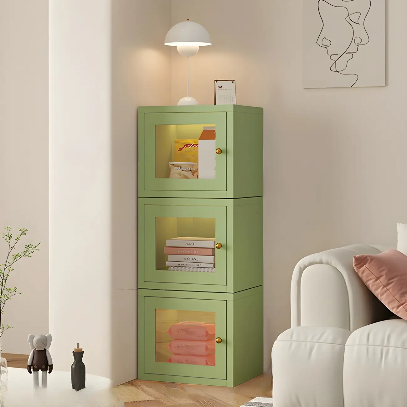 Modern Metal White Stackable Display Cabinet with Glass Door Image - 28 | homeyfad