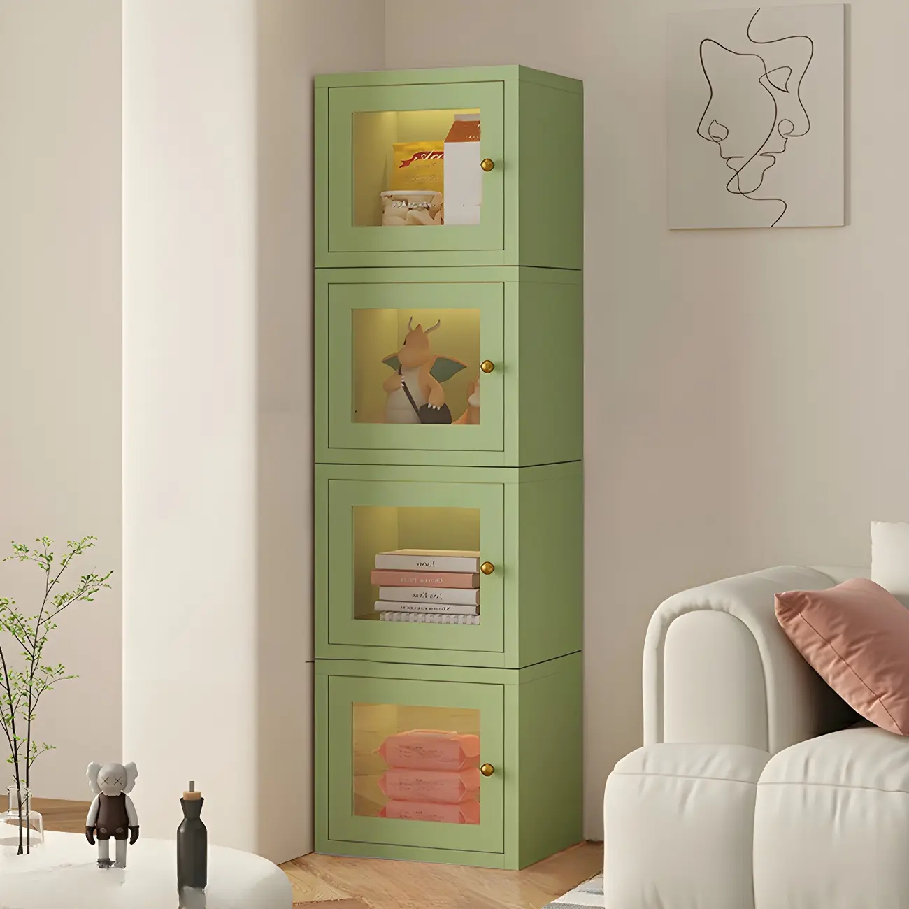 Modern Metal White Stackable Display Cabinet with Glass Door Image - 29 | homeyfad