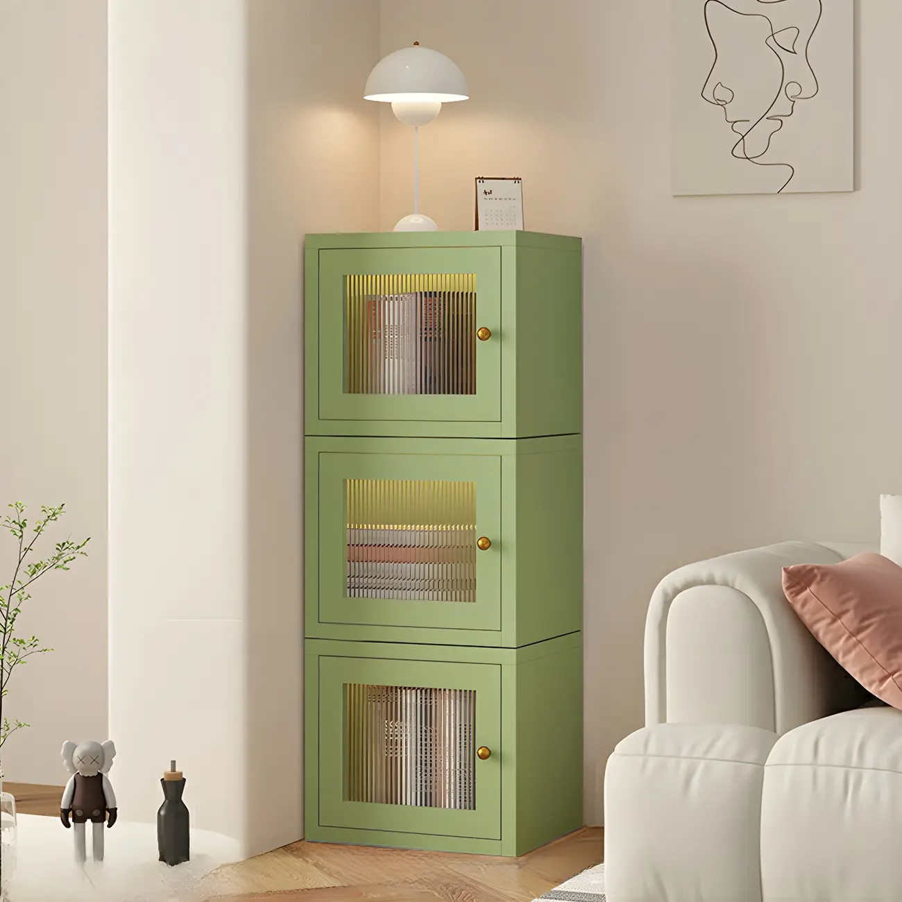 Modern Metal White Stackable Display Cabinet with Glass Door Image - 32 | homeyfad