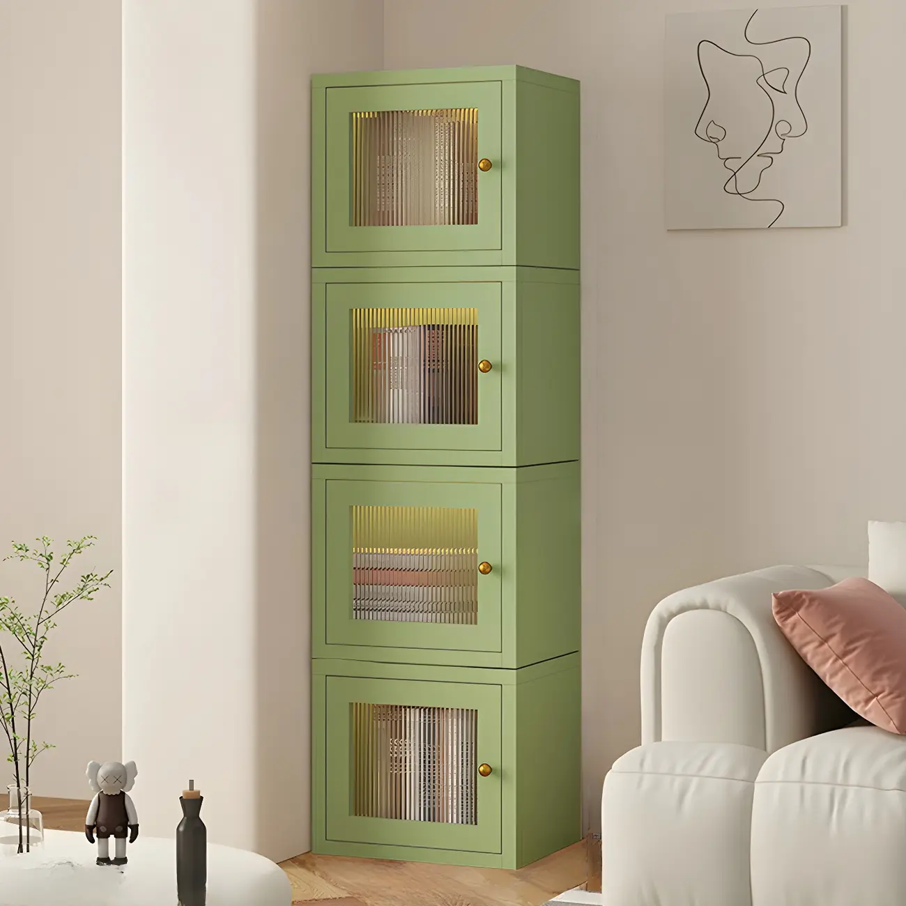 Modern Metal White Stackable Display Cabinet with Glass Door Image - 33 | homeyfad