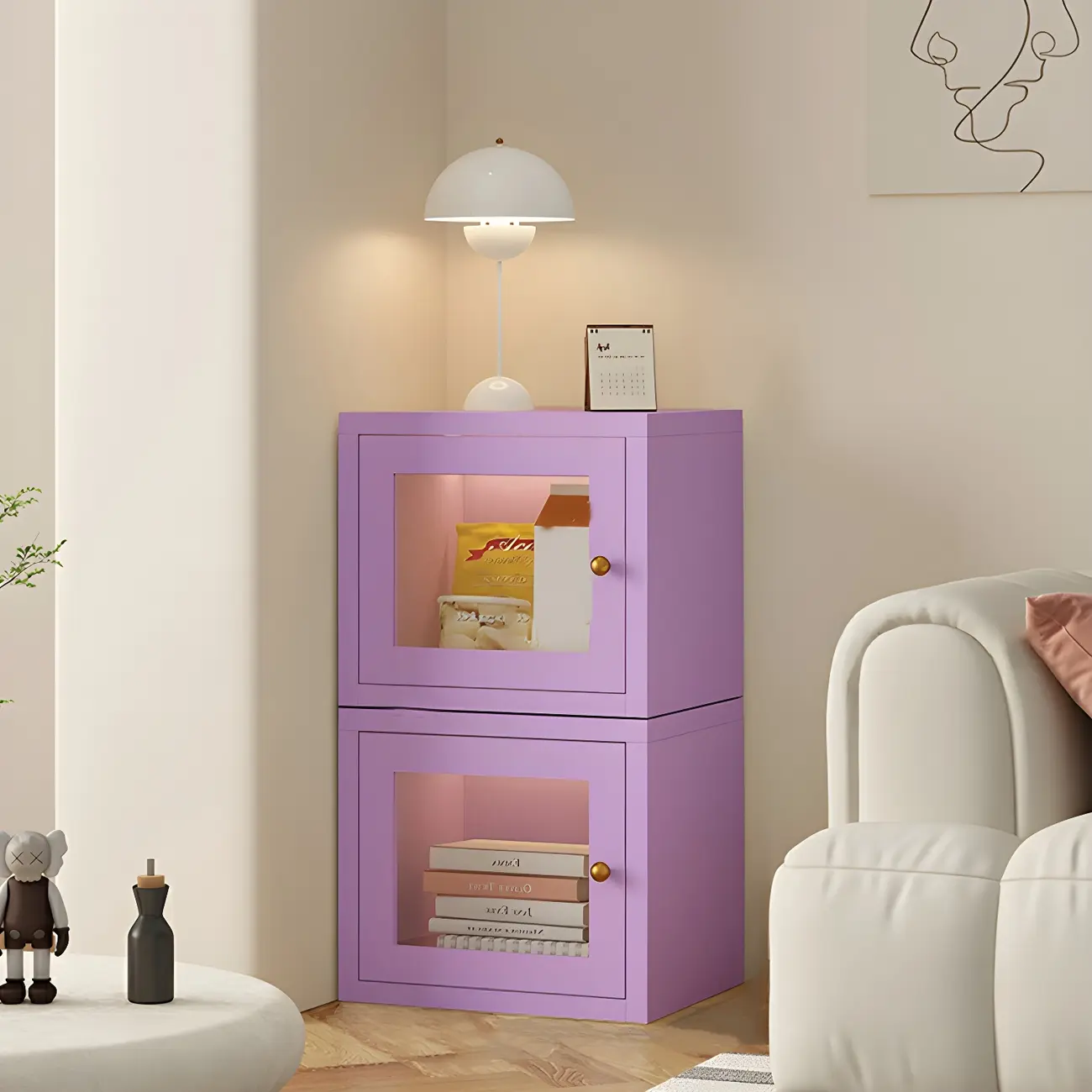 Modern Metal White Stackable Display Cabinet with Glass Door Image - 35 | homeyfad