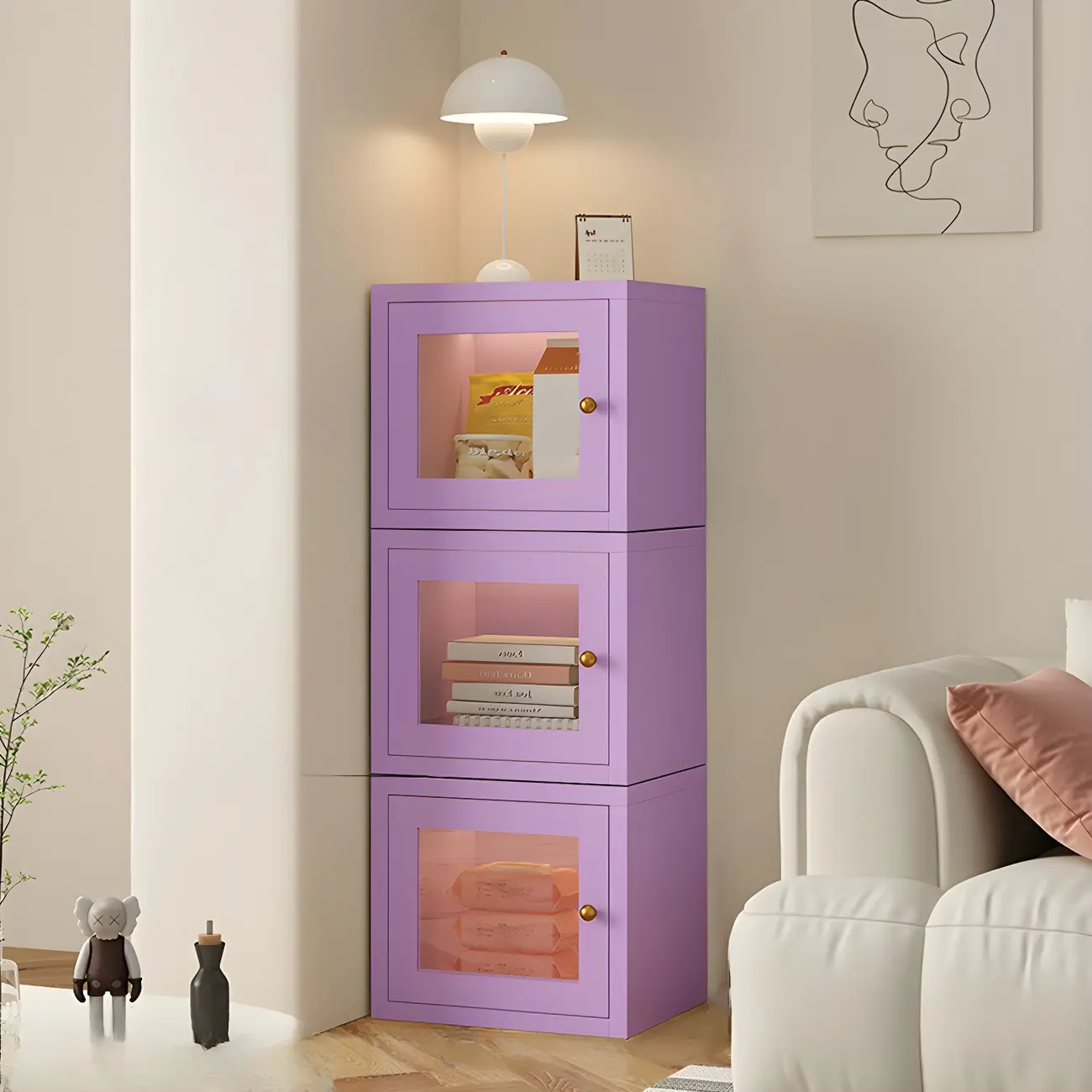 Modern Metal White Stackable Display Cabinet with Glass Door Image - 36 | homeyfad