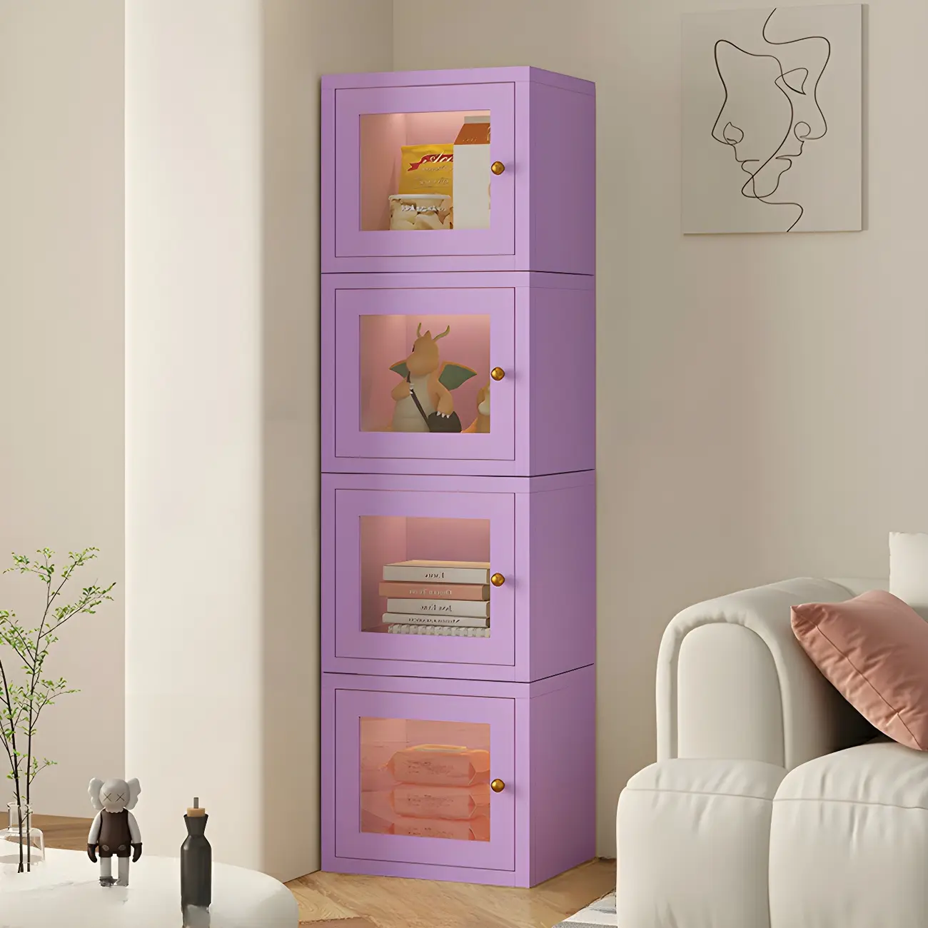 Modern Metal White Stackable Display Cabinet with Glass Door Image - 37 | homeyfad