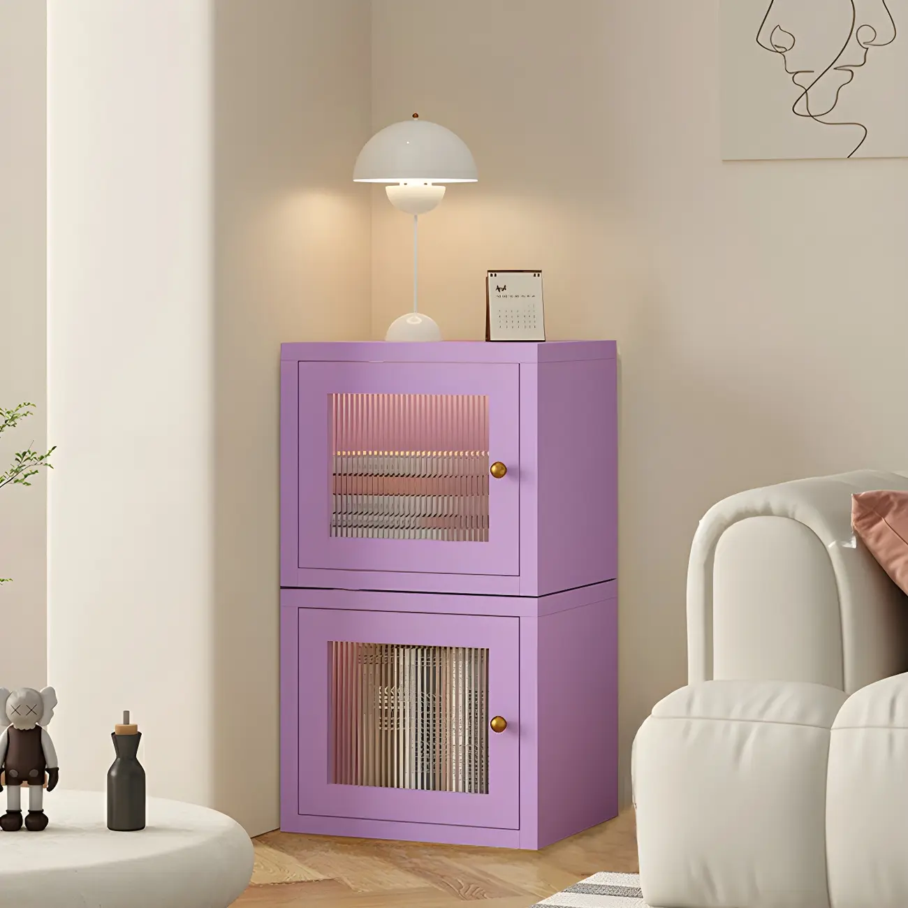 Modern Metal White Stackable Display Cabinet with Glass Door Image - 39 | homeyfad