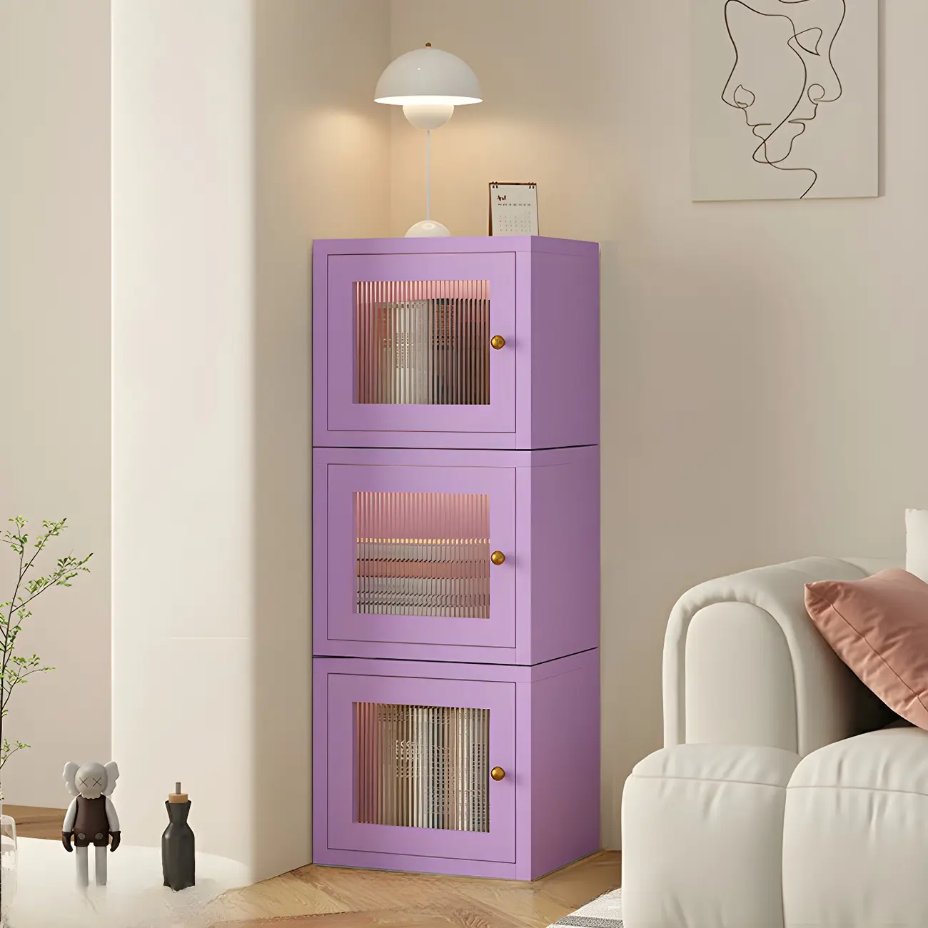 Modern Metal White Stackable Display Cabinet with Glass Door Image - 40 | homeyfad