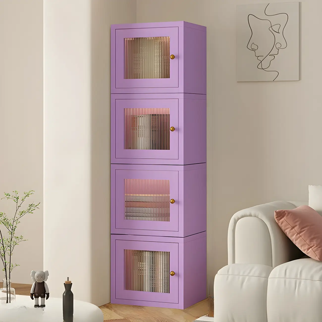 Modern Metal White Stackable Display Cabinet with Glass Door Image - 41 | homeyfad