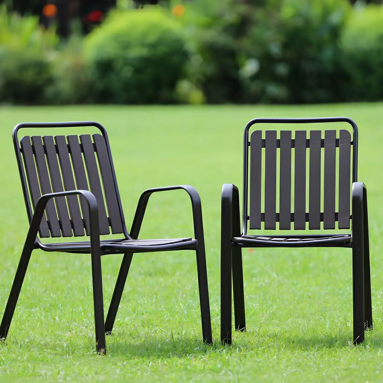 Stackable Metal Black Outdoor Dining Chairs Image - 1 | homeyfad