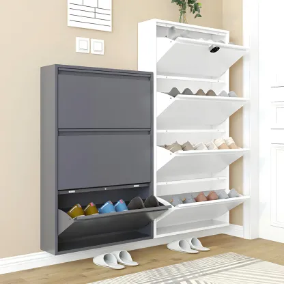 Grey/White Metal Wall Mounted Shoe Storage Cabinet Image - 1
