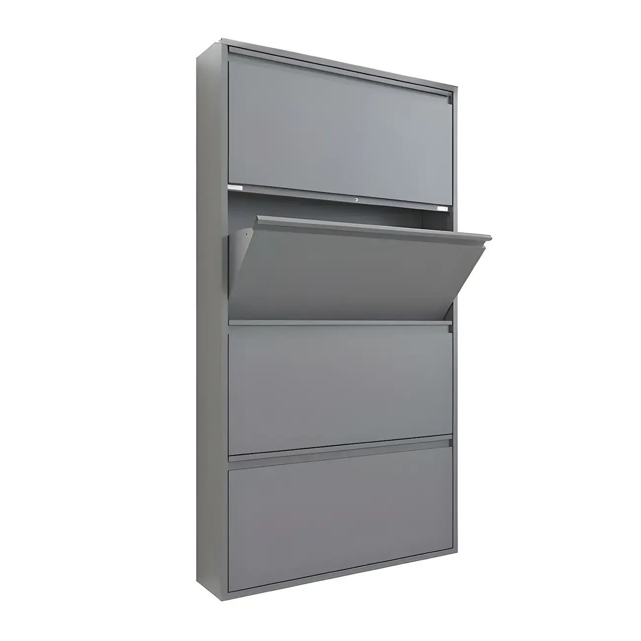 Grey/White Metal Wall Mounted Shoe Storage Cabinet Image - 3