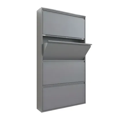 Grey/White Metal Wall Mounted Shoe Storage Cabinet Image - 3