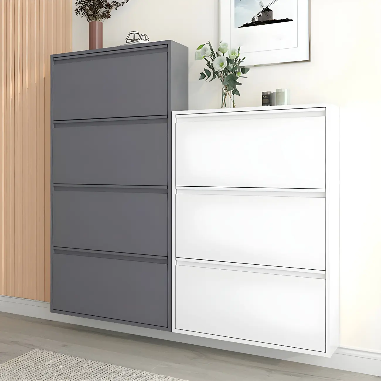 Grey/White Metal Wall Mounted Shoe Storage Cabinet Image - 4 | homeyfad