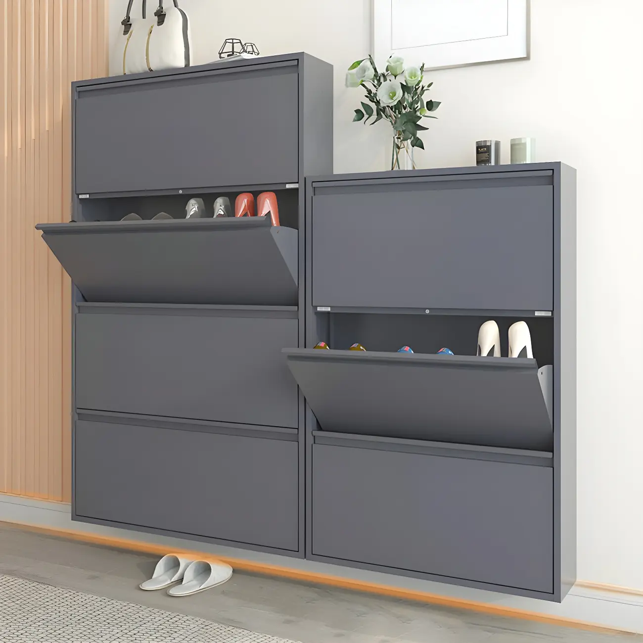 Grey/White Metal Wall Mounted Shoe Storage Cabinet Image - 6 | homeyfad
