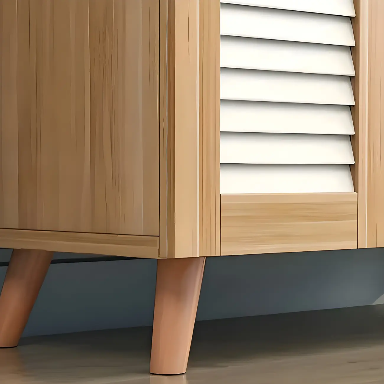 White Louvered Solid Wood Shoe Cabinet for Entryway Image - 6 | homeyfad