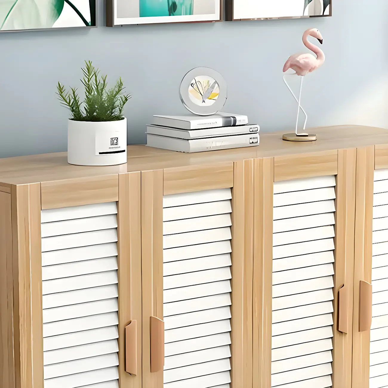White Louvered Solid Wood Shoe Cabinet for Entryway Image - 8 | homeyfad