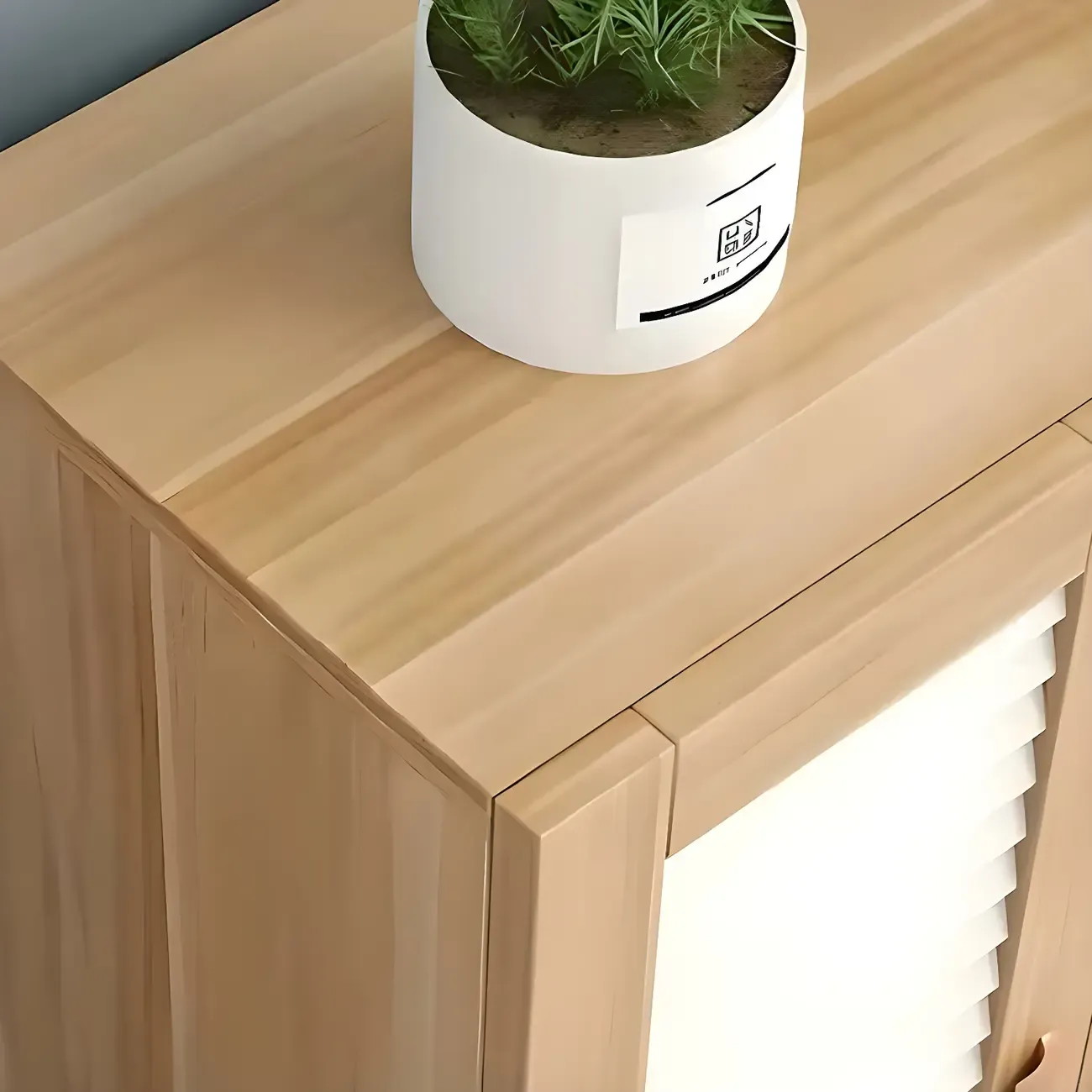 White Louvered Solid Wood Shoe Cabinet for Entryway Image - 9