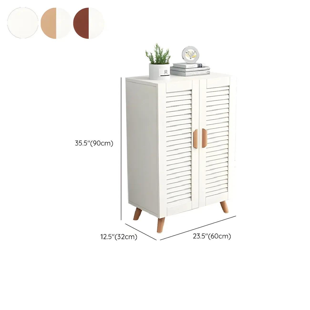 White Louvered Solid Wood Shoe Cabinet for Entryway #size | homeyfad