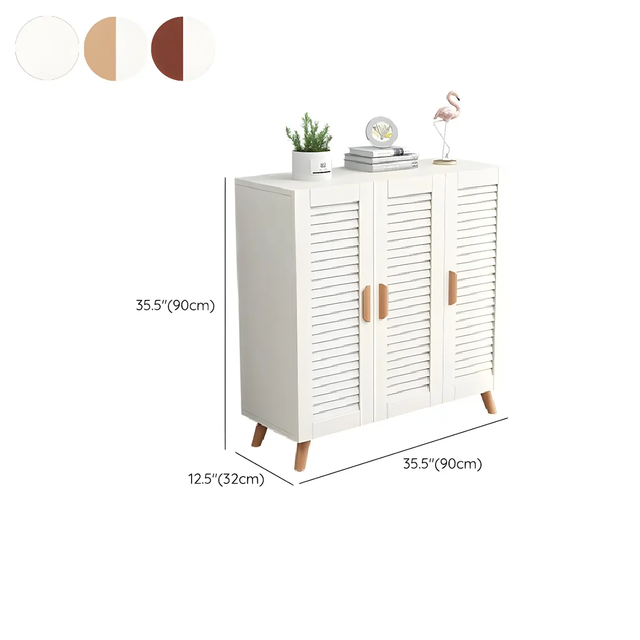 White Louvered Solid Wood Shoe Cabinet for Entryway Image - 16 | homeyfad