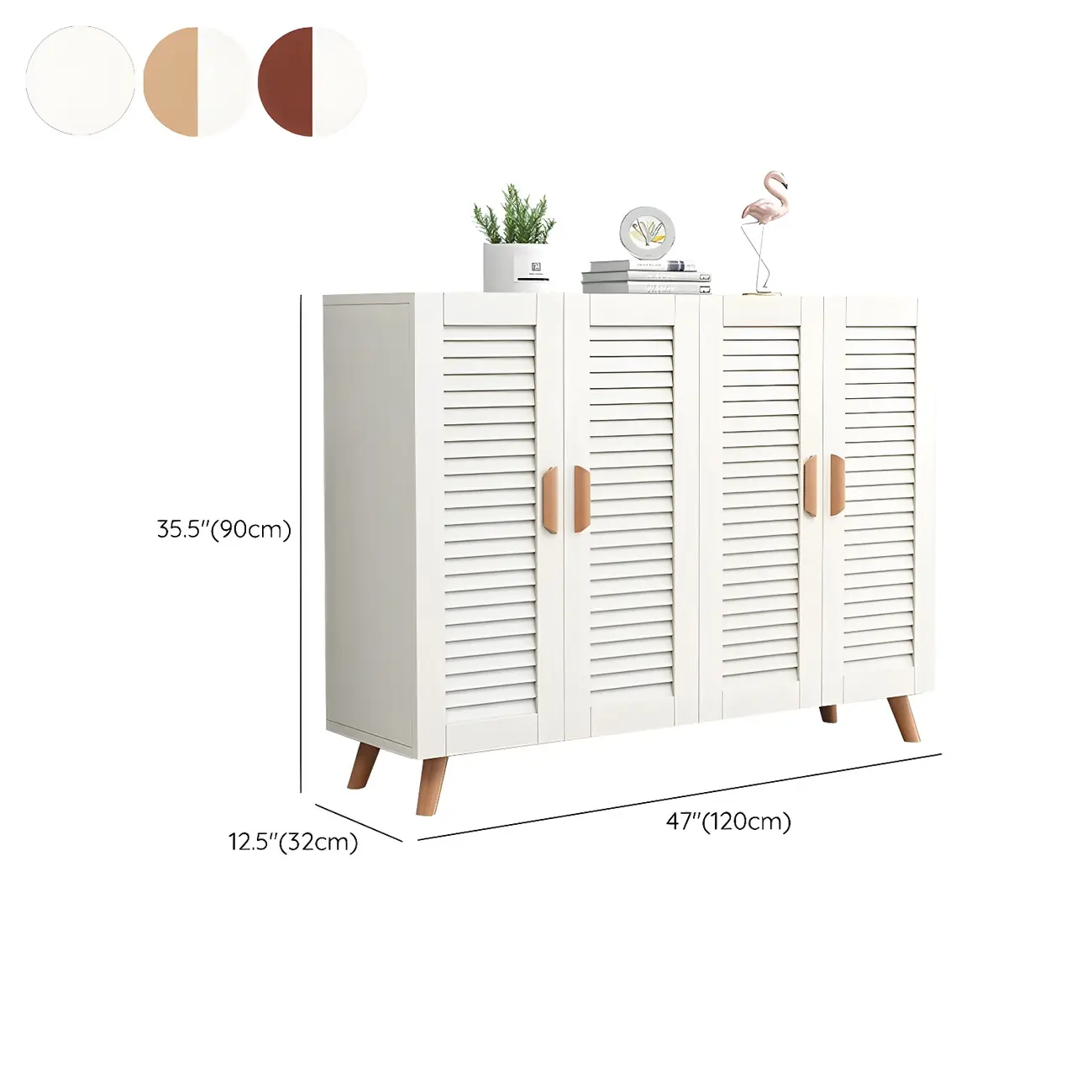 White Louvered Solid Wood Shoe Cabinet for Entryway Image - 17 | homeyfad