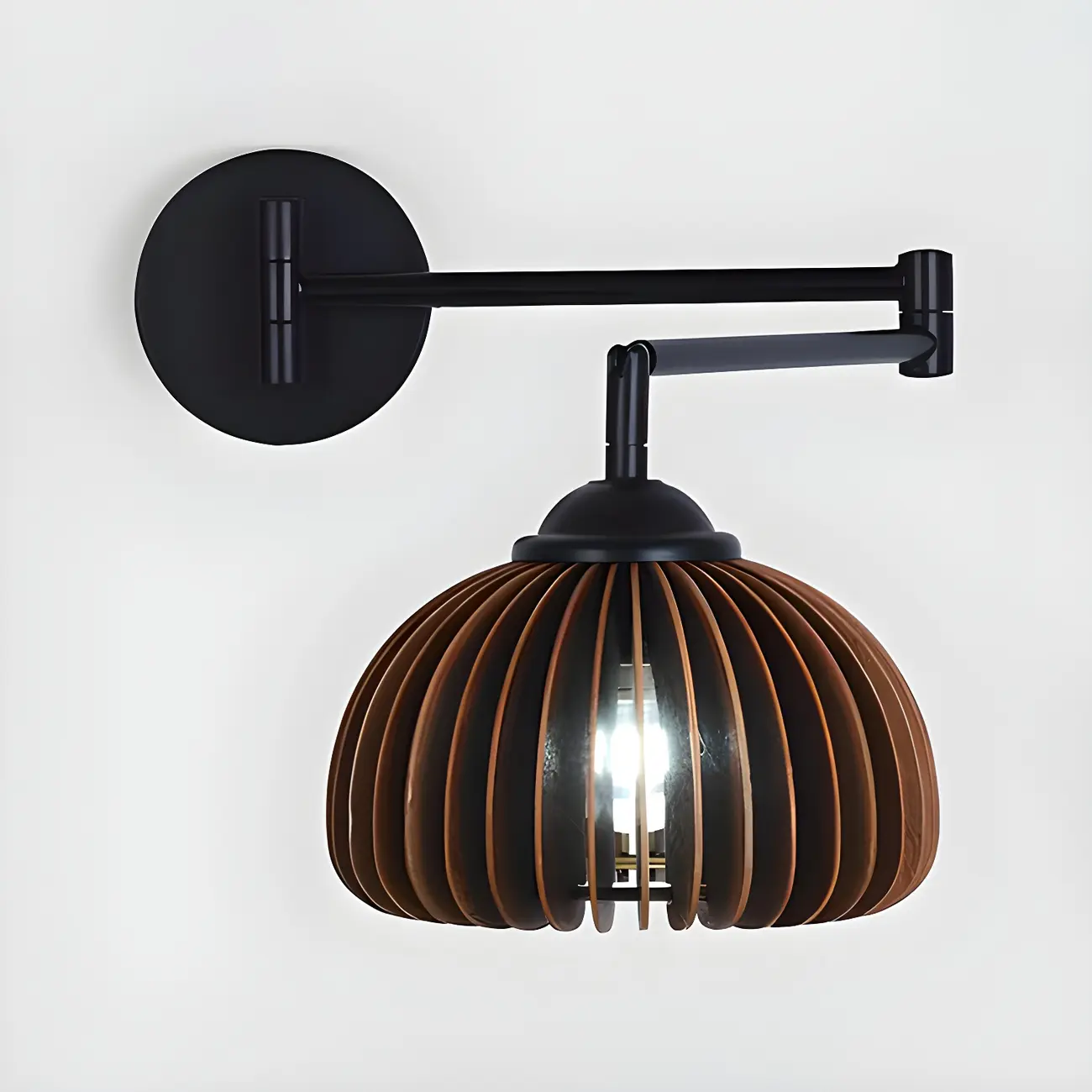 Vintage Walnut Swing Arm Wall Light with Wooden Shade | homeyfad