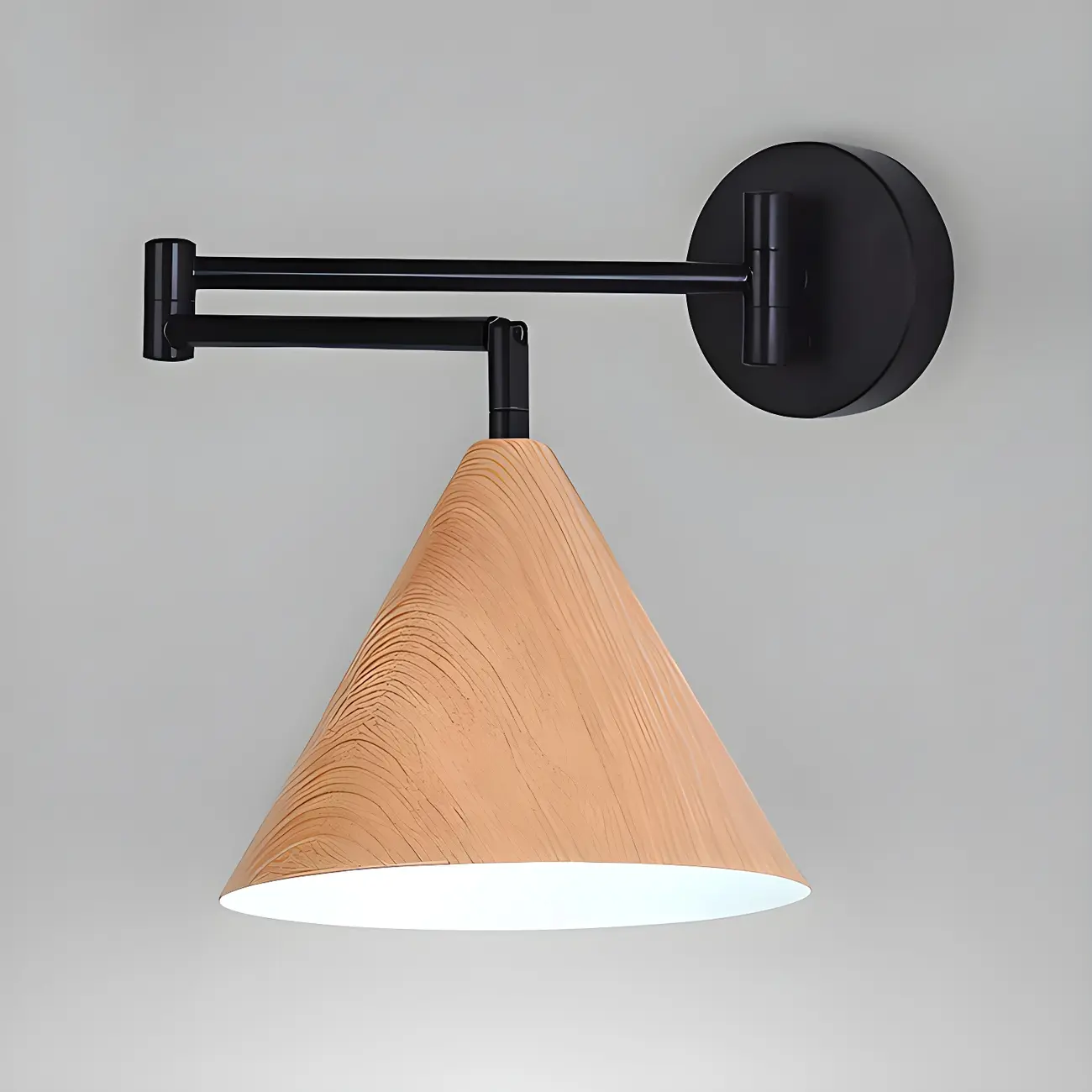 Vintage Walnut Swing Arm Wall Light with Wooden Shade | homeyfad
