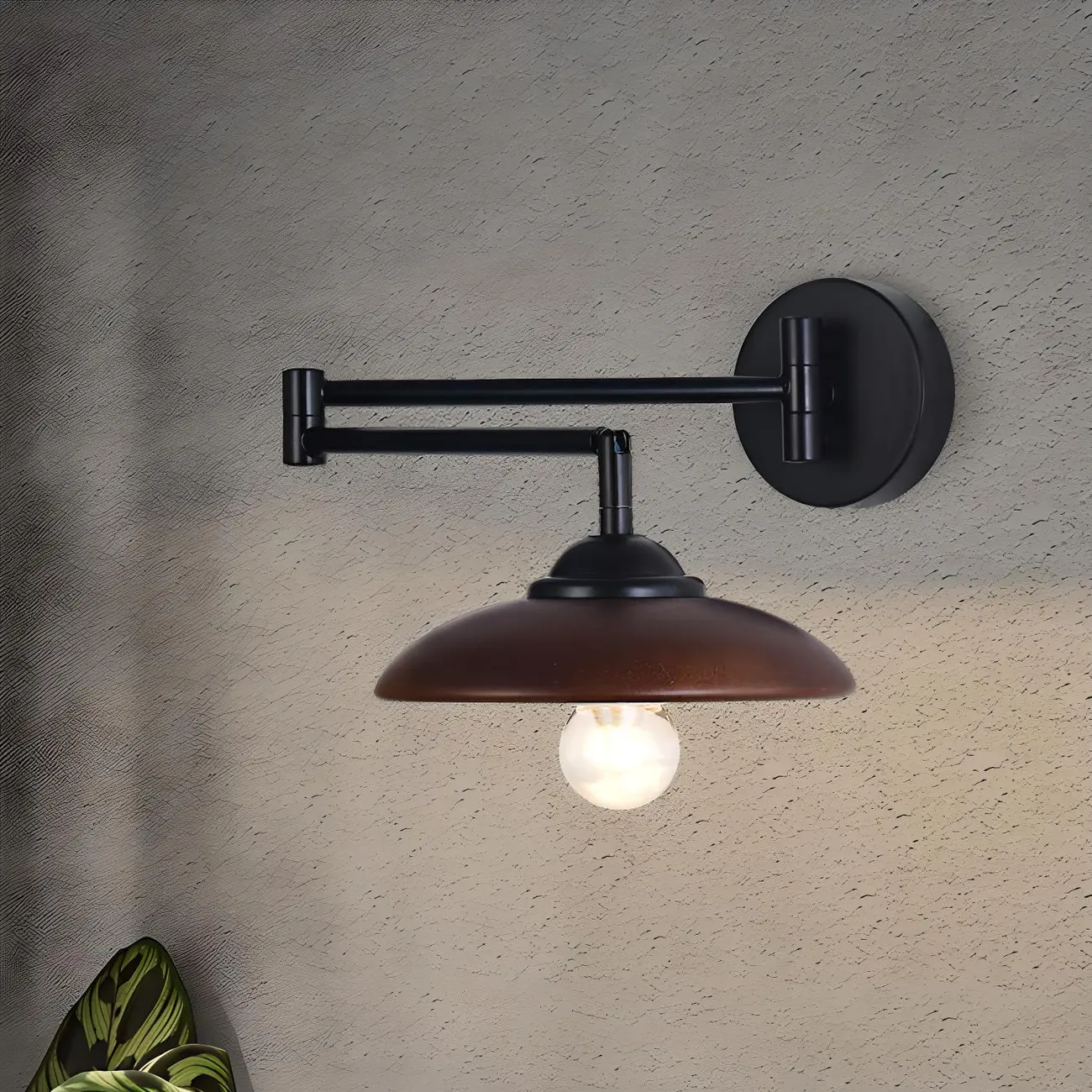 Vintage Walnut Swing Arm Wall Light with Wooden Shade | homeyfad