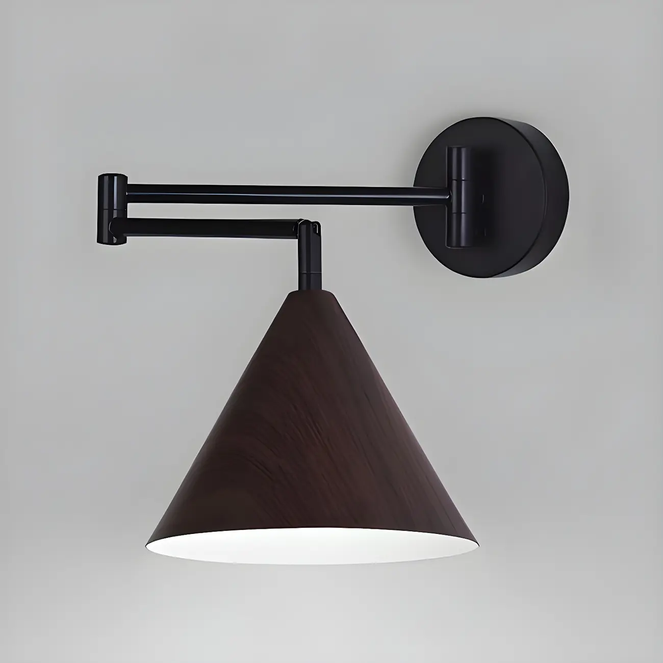 Vintage Walnut Swing Arm Wall Light with Wooden Shade | homeyfad