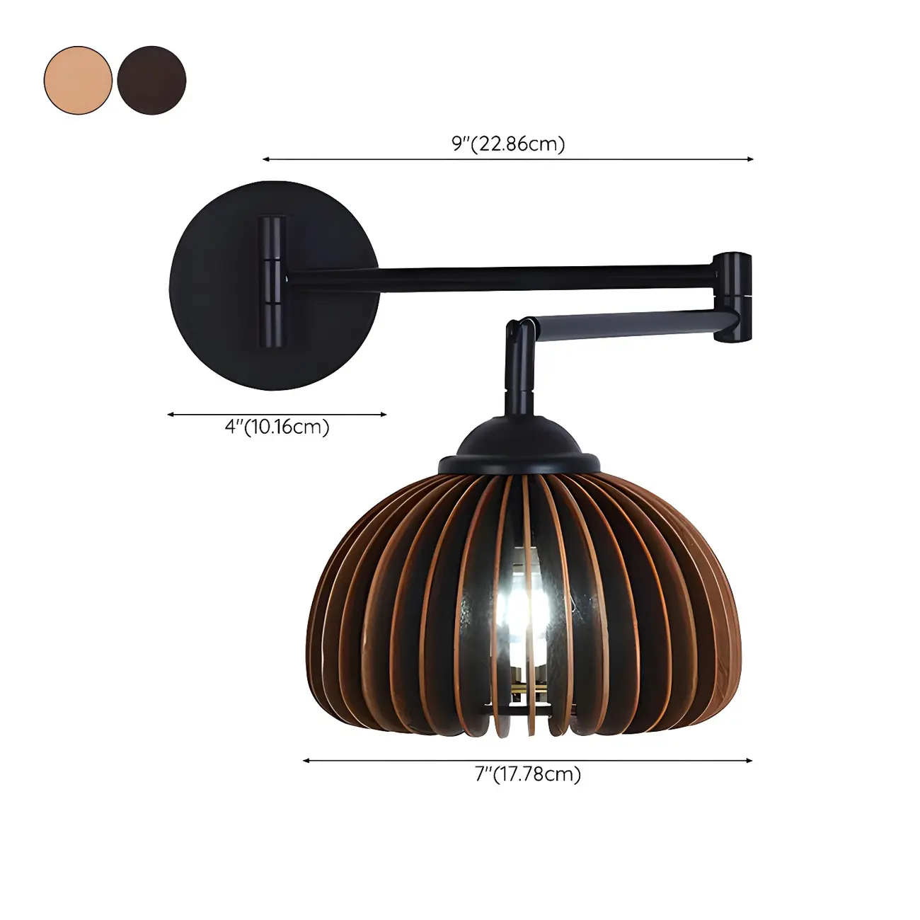 Vintage Walnut Swing Arm Wall Light with Wooden Shade | homeyfad