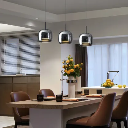 Modern Grey Glass Cylinder LED Island Light Dimmable for Kitchen Image - 2