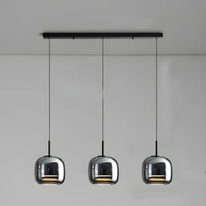 Modern Grey Glass Cylinder LED Island Light Dimmable for Kitchen Image - 1