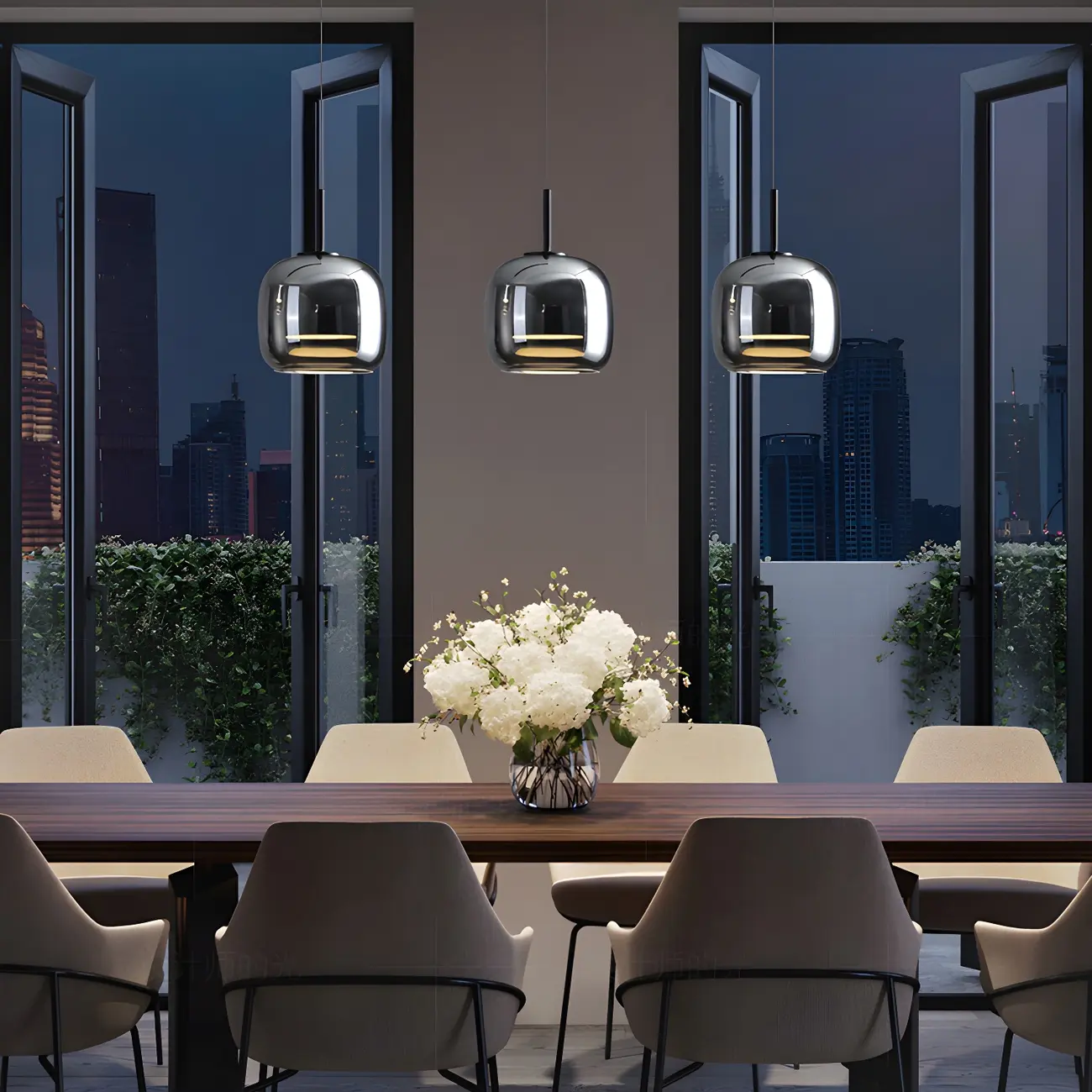 Modern Grey Glass Cylinder LED Island Light Dimmable for Kitchen Image - 4 | homeyfad