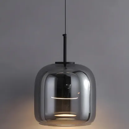 Modern Grey Glass Cylinder LED Island Light Dimmable for Kitchen Image - 5