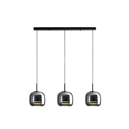 Modern Grey Glass Cylinder LED Island Light Dimmable for Kitchen Image - 6