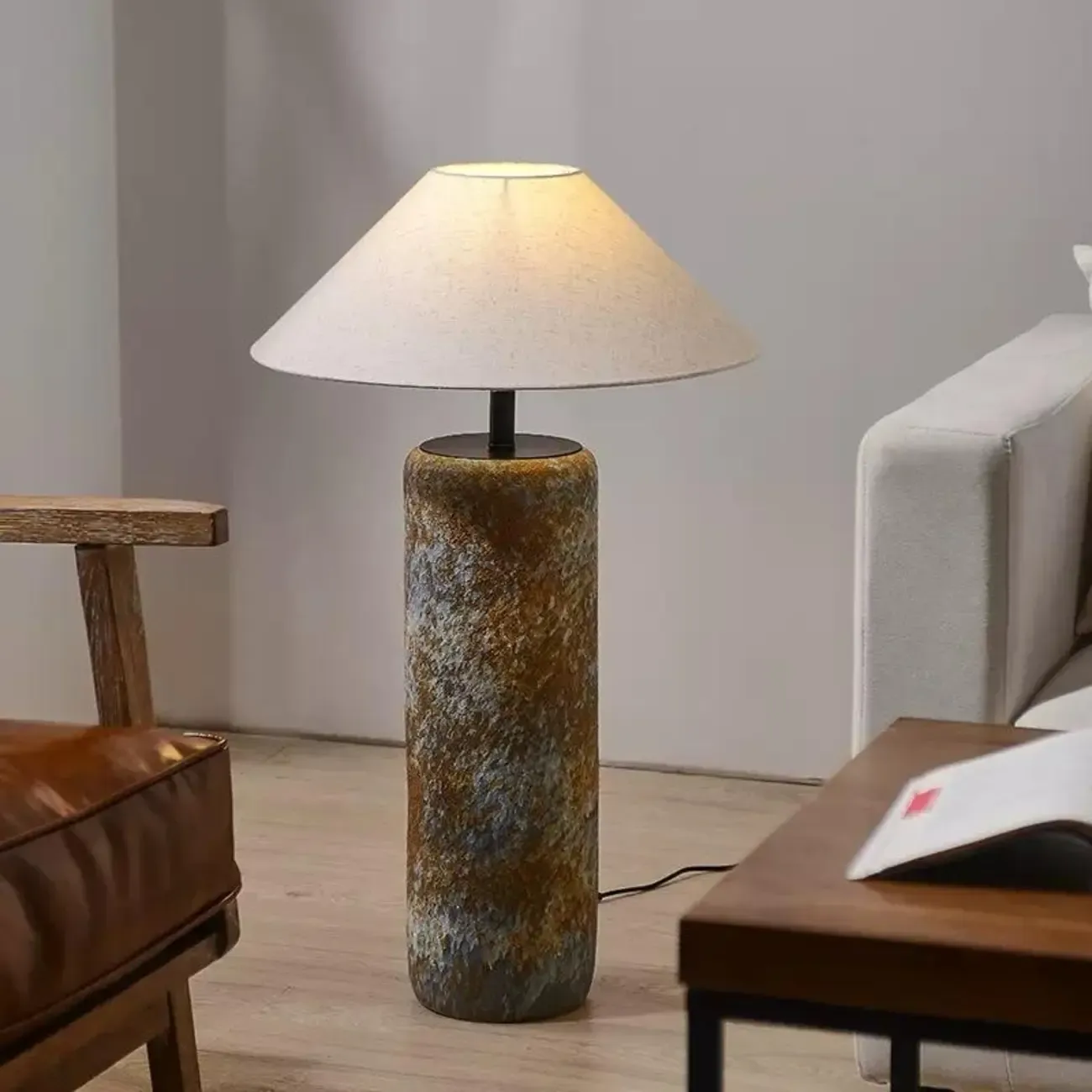 Modern Rustic Ceramic Floor Lamp with Rocker Switch Image - 2