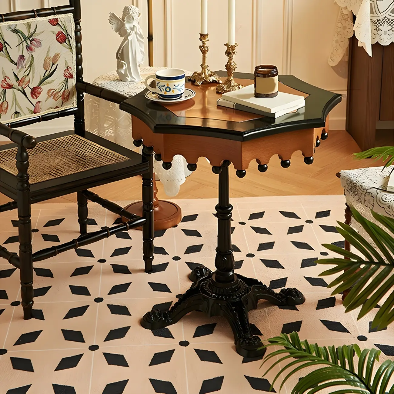 Traditional Octagon Wood Side Table with Pedestal Base for Home Image - 2 | homeyfad