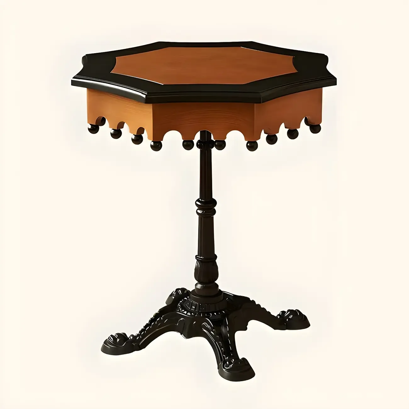 Traditional Octagon Wood Side Table with Pedestal Base for Home Image - 5
