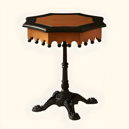 Traditional Octagon Wood Side Table with Pedestal Base for Home Image - 5