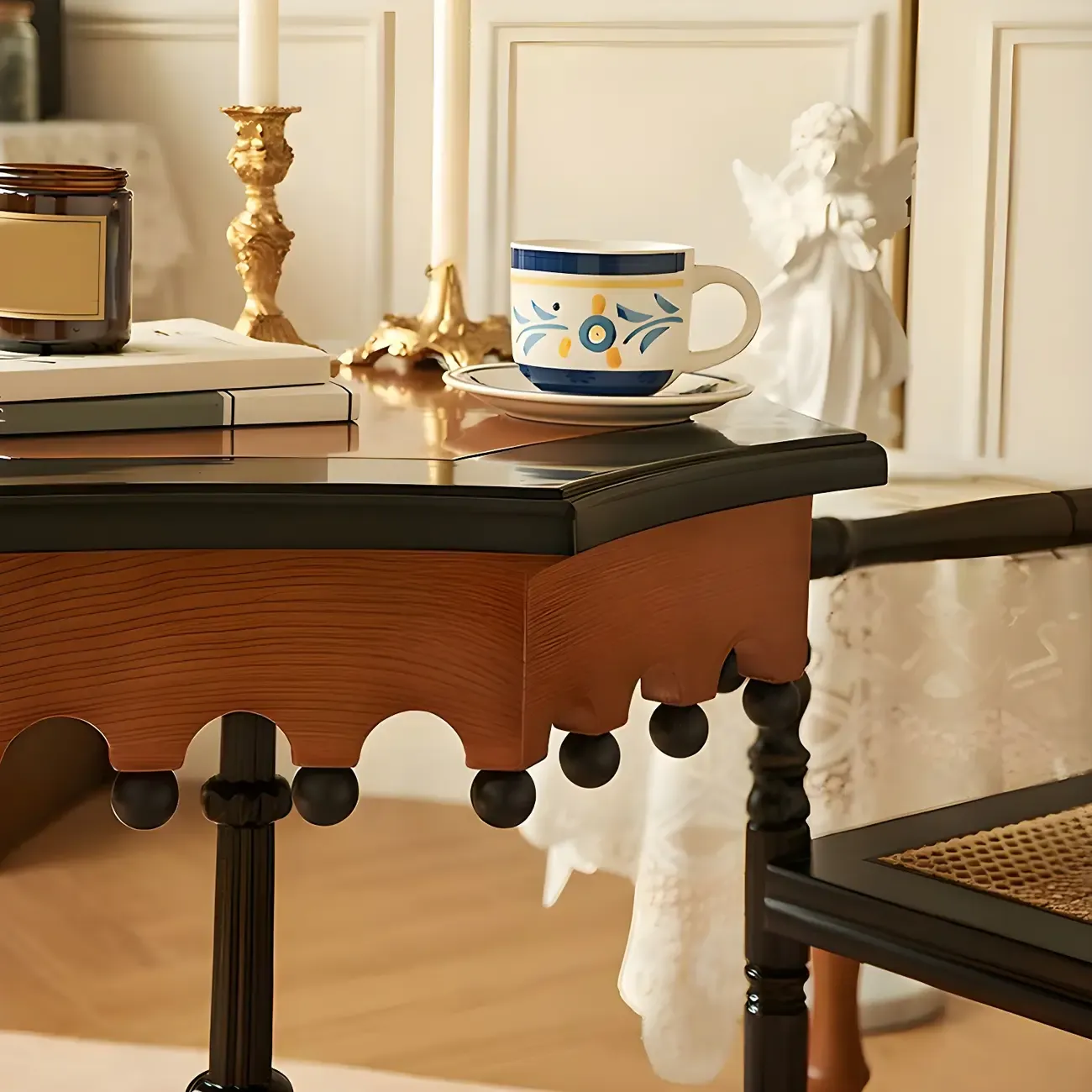 Traditional Octagon Wood Side Table with Pedestal Base for Home Image - 8