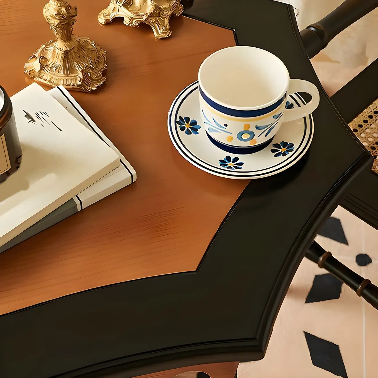 Traditional Octagon Wood Side Table with Pedestal Base for Home Image - 10