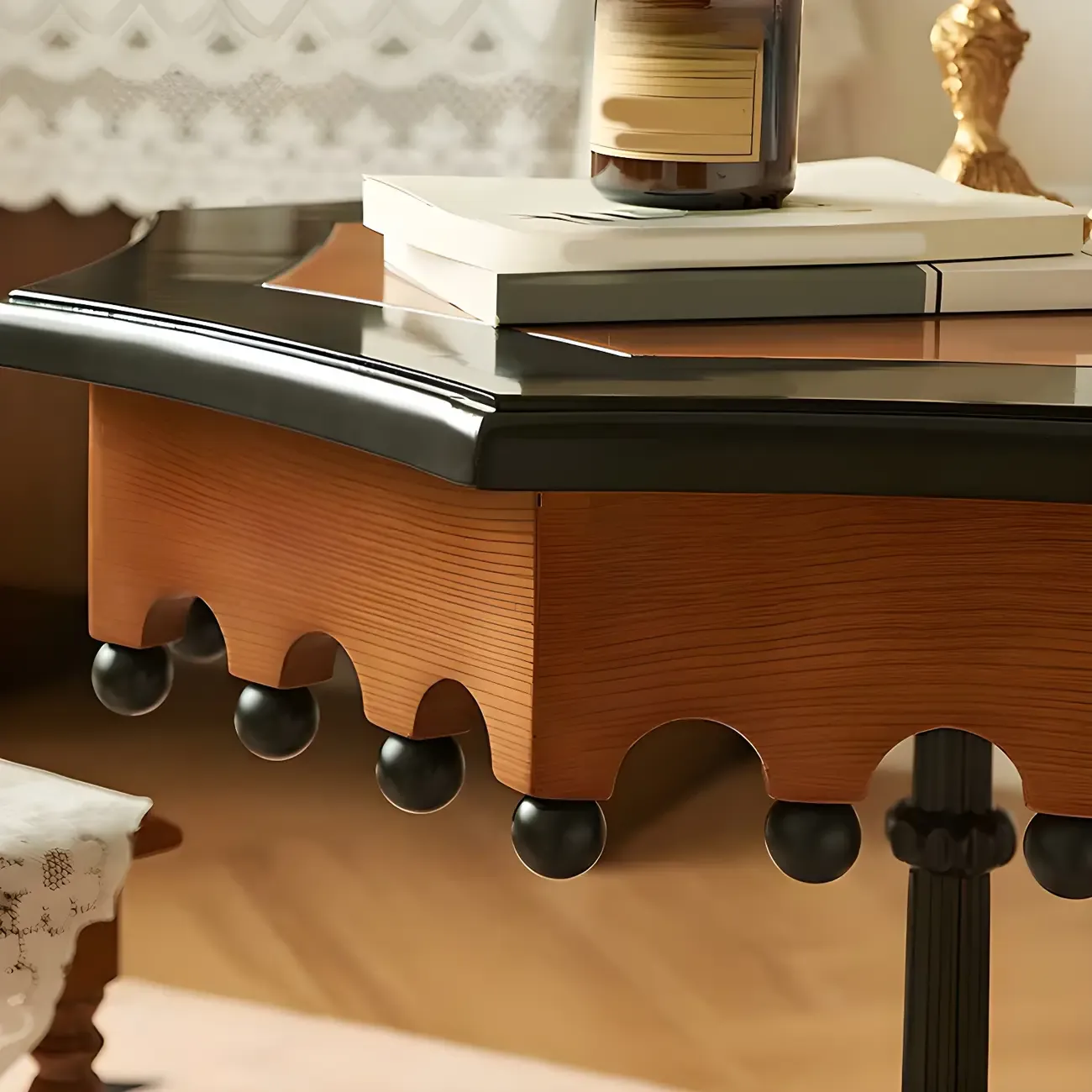 Traditional Octagon Wood Side Table with Pedestal Base for Home Image - 12