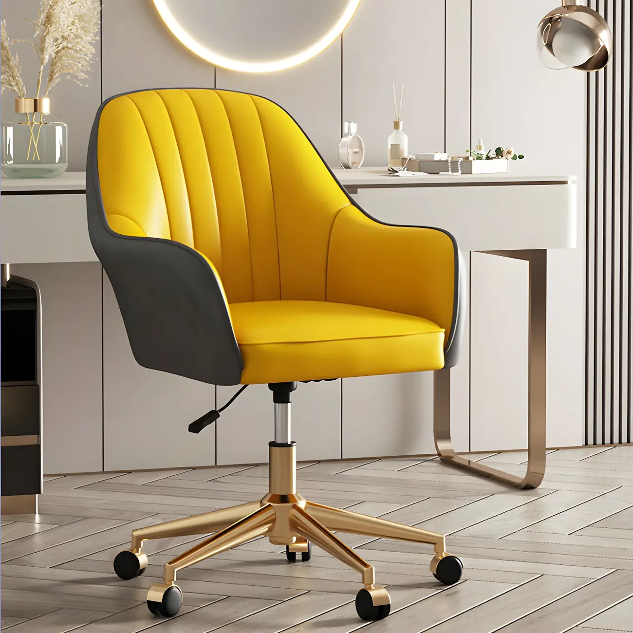Modern Yellow Leather Upholstered Adjustable Swivel Office Chair Image - 1 | homeyfad